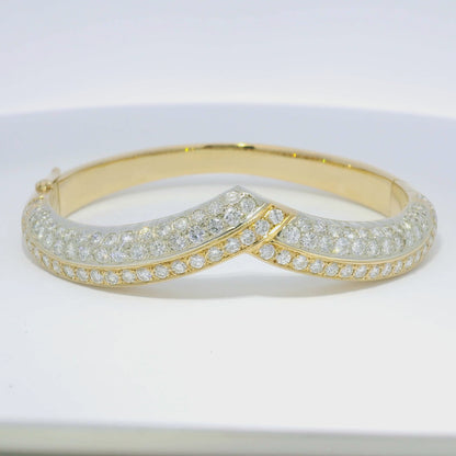 18k Yellow Gold Natural 2 Carat Diamond "V" Bangle