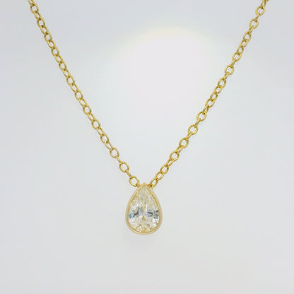 GIA 18k Yellow Gold Natural 0.90 Carat Pear Shape Diamond Floating Necklace