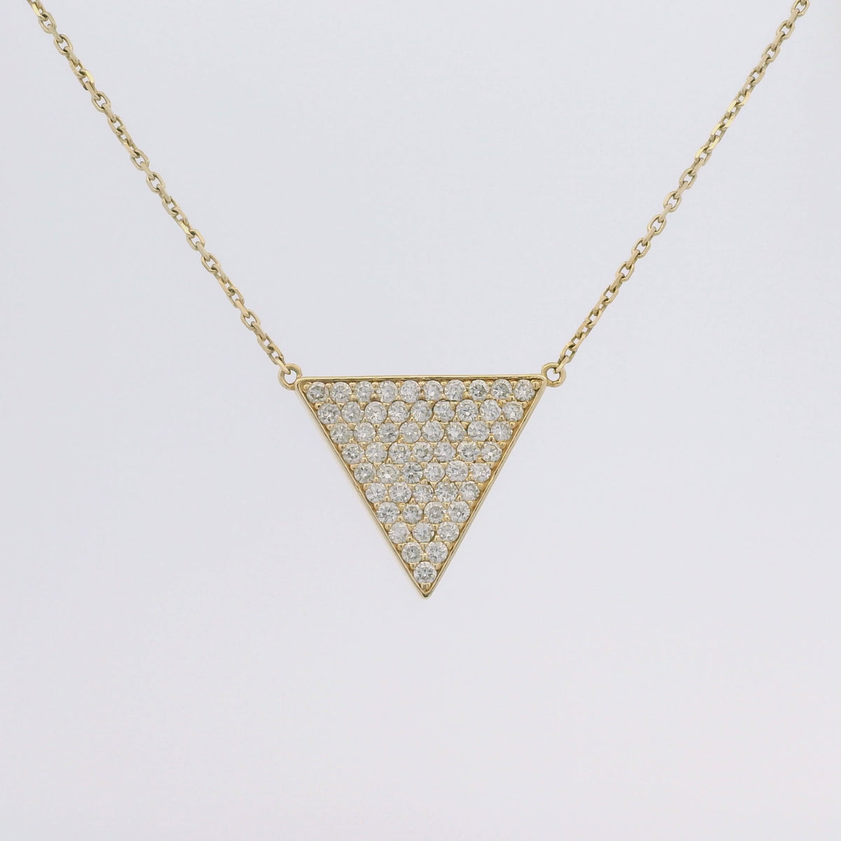 14k Yellow Gold Natural Diamond Pave Triangle Pendant Necklace