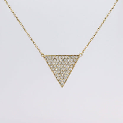 14k Yellow Gold Natural Diamond Pave Triangle Pendant Necklace