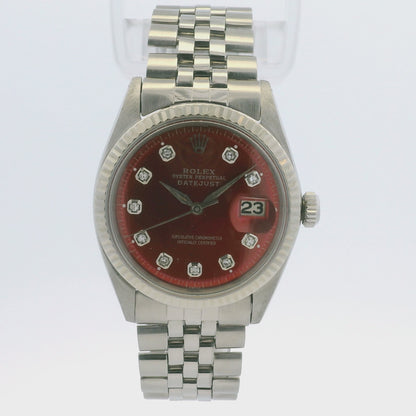 Rolex 1601 Datejust Stainless Steel Red Diamond Dial 36mm Watch