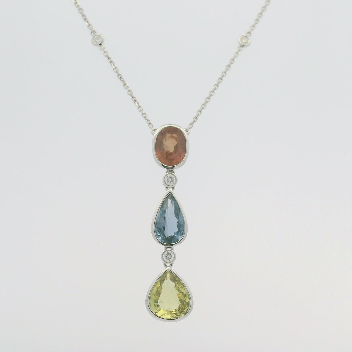 18k White Gold Natural Unheated Sapphire Multi-Shape Pendant Necklace