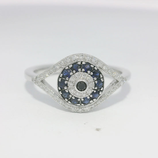 Effy 14k White Gold Natural Diamond & Sapphire Evil Eye Ring