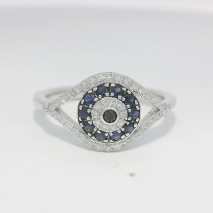 Effy 14k White Gold Natural Diamond & Sapphire Evil Eye Ring