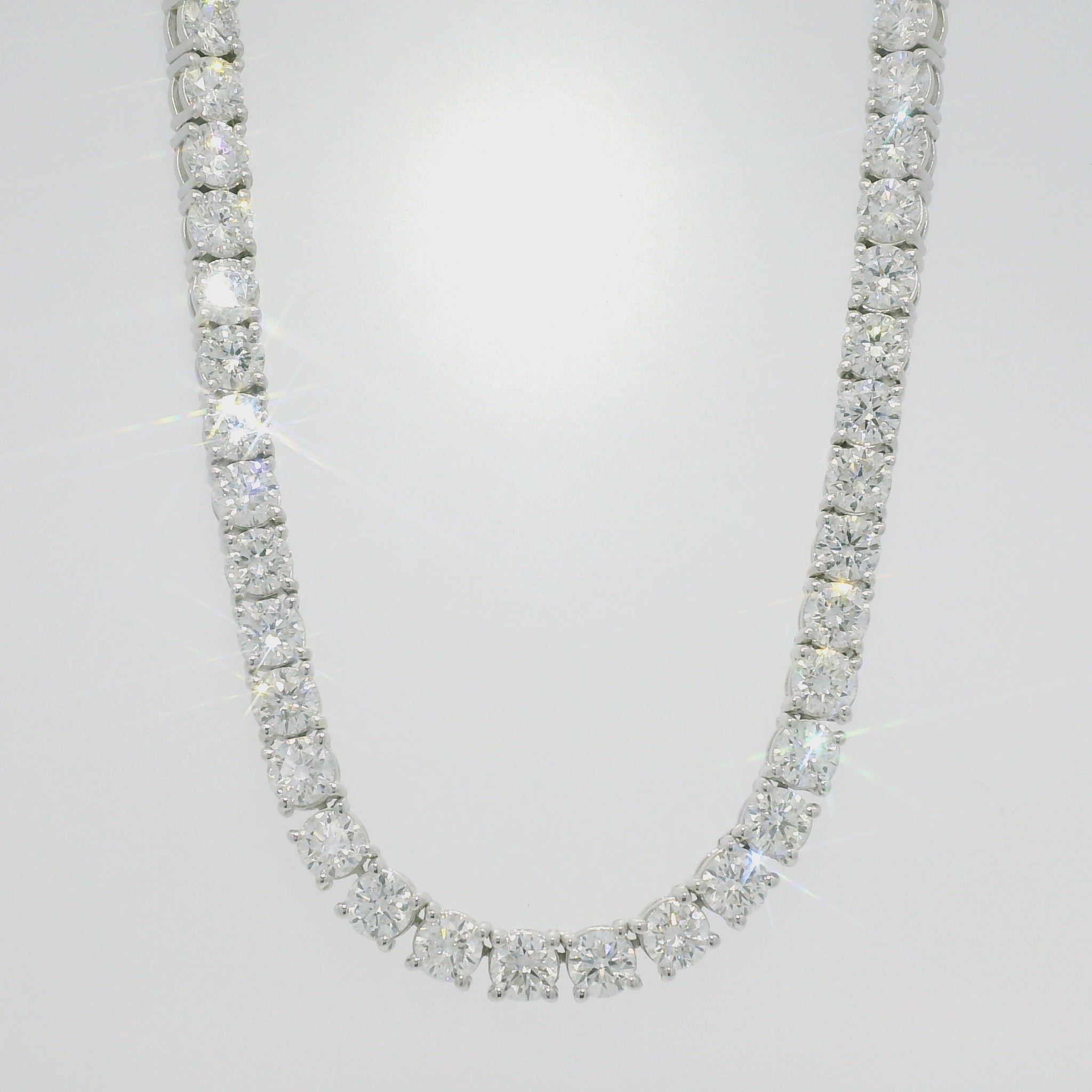 14K White Gold Natural Round Brilliant-Cut Diamond Tennis Necklace
