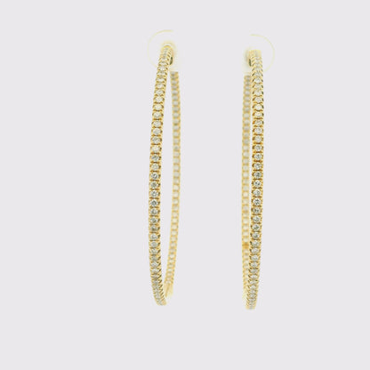 18k Yellow Gold Natural 1.92 Carat Round Brilliant Cut Diamond Large Hoop Earrings
