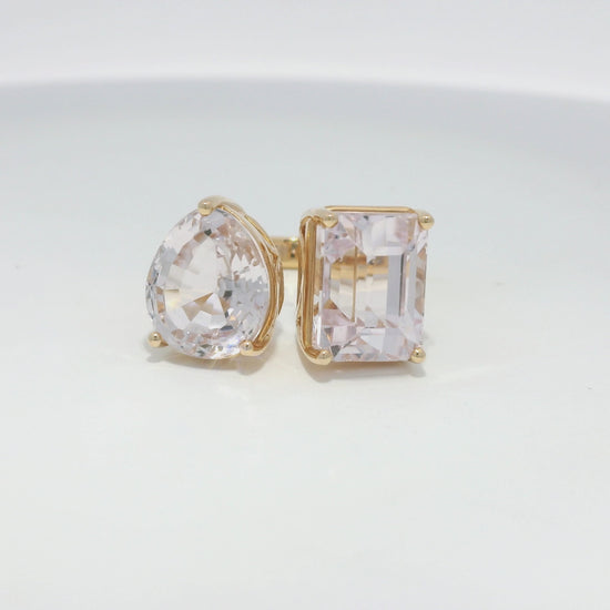 18k Rose Gold Natural Kunzite Pear &amp; Emerald Cut Toi Et Moi Ring