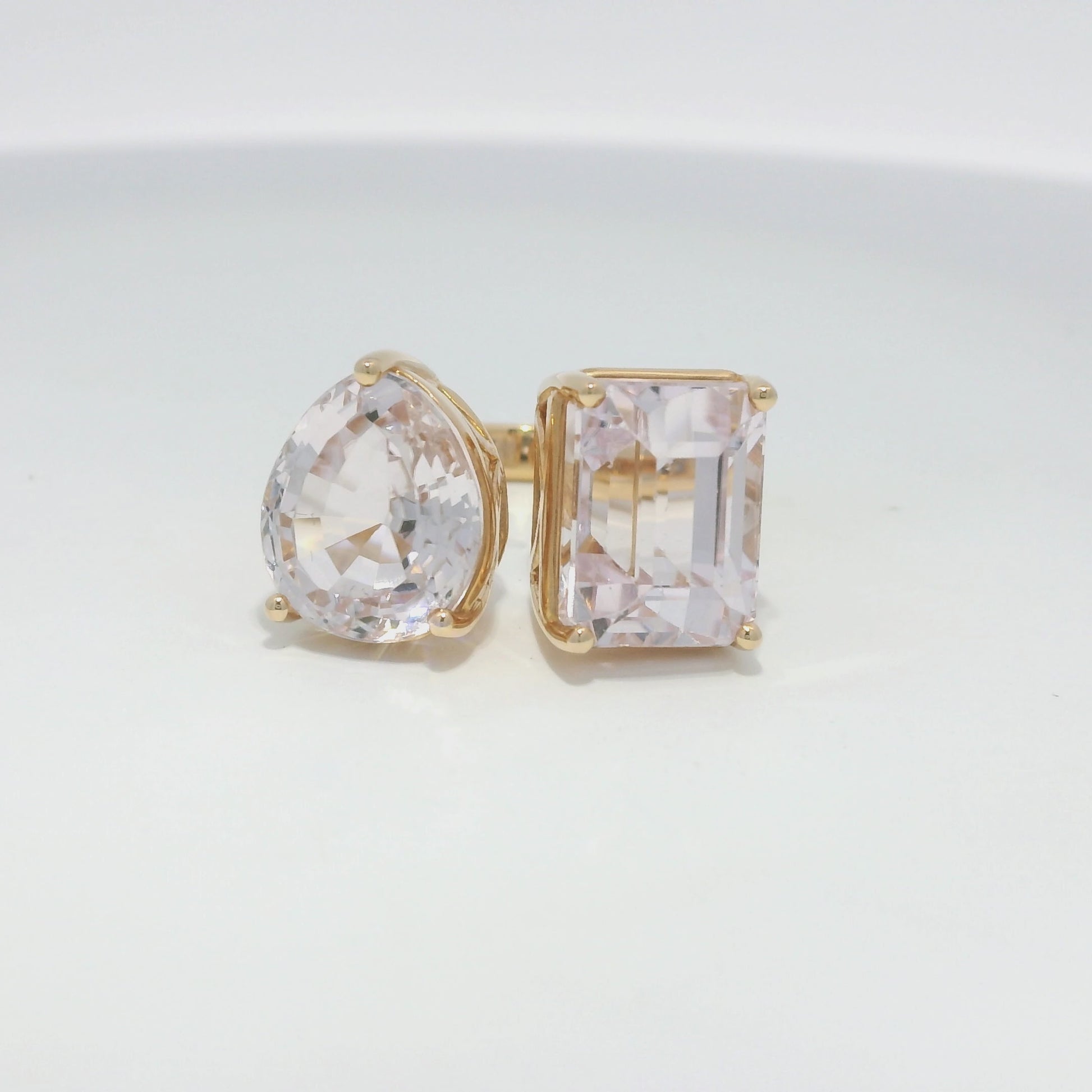 18k Rose Gold Natural Kunzite Pear &amp; Emerald Cut Toi Et Moi Ring