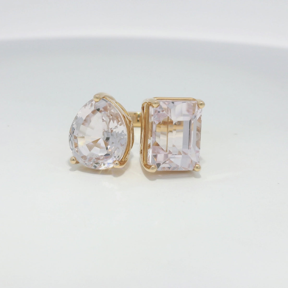 18k Rose Gold Natural Kunzite Pear &amp; Emerald Cut Toi Et Moi Ring