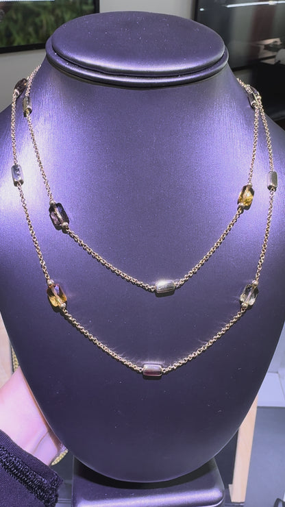 14k Yellow Gold Faceted Stone & Gold Station 34" Long Necklace