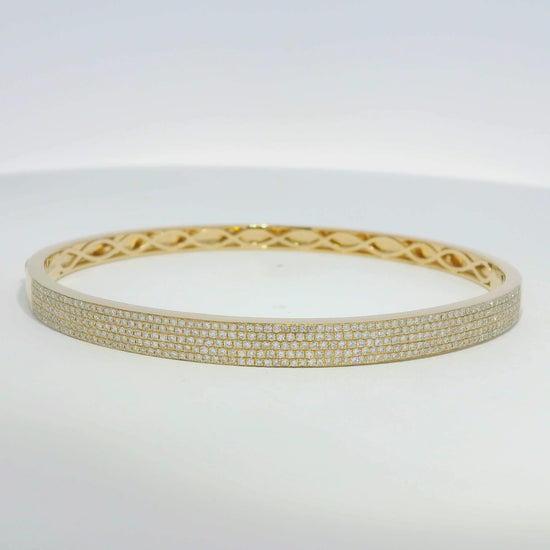 14k Yellow Gold Natural Diamond 5-Row Pave Bangle Bracelet