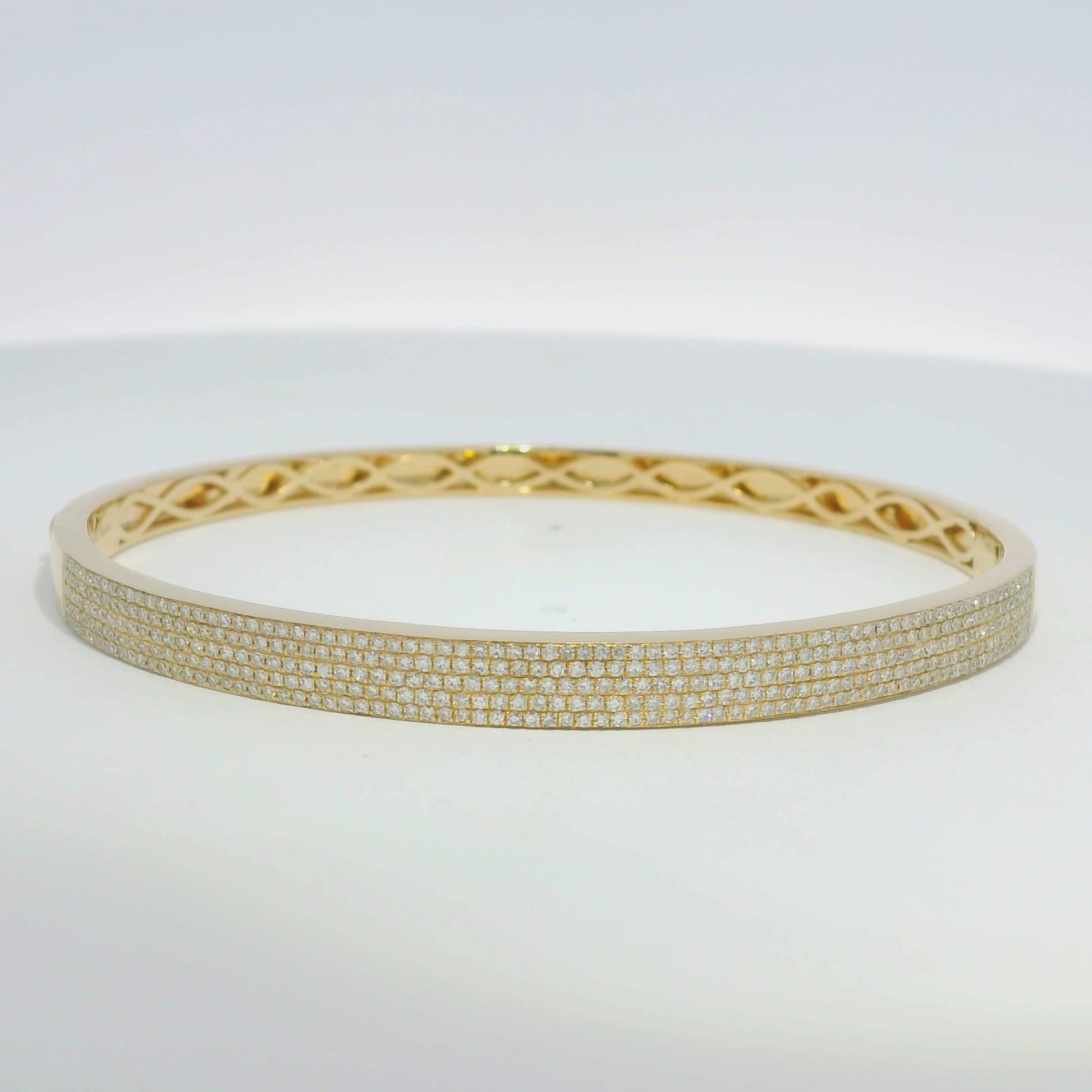 14k Yellow Gold Natural Diamond 5-Row Pave Bangle Bracelet