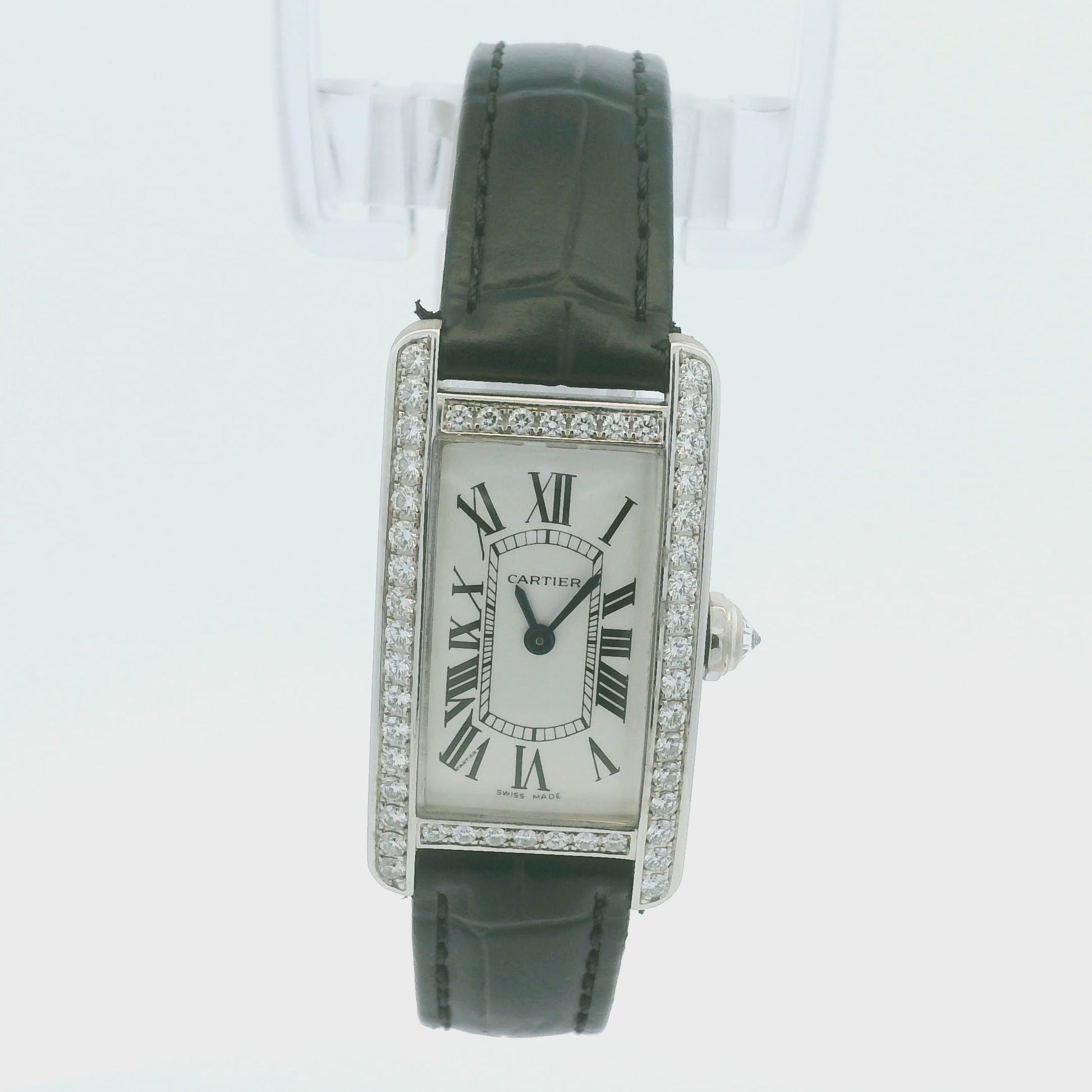 Cartier Tank 2489 18k White Gold Diamond Bezel Ladies Watch