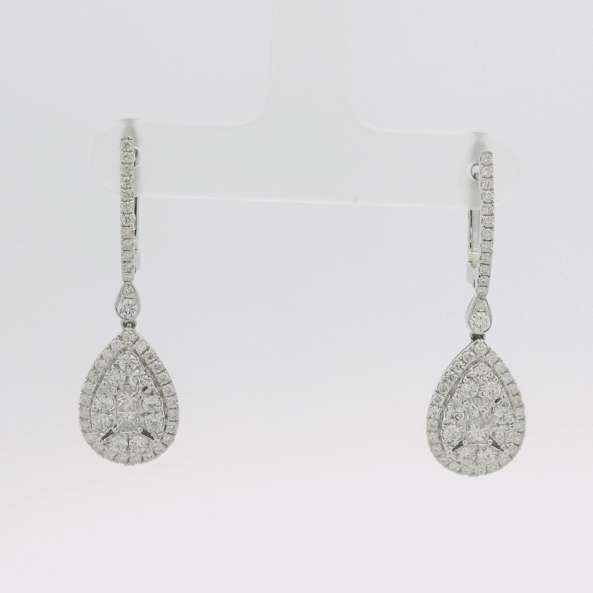 18k White Gold Natural Diamond Mosaic Tear Drop Earrings