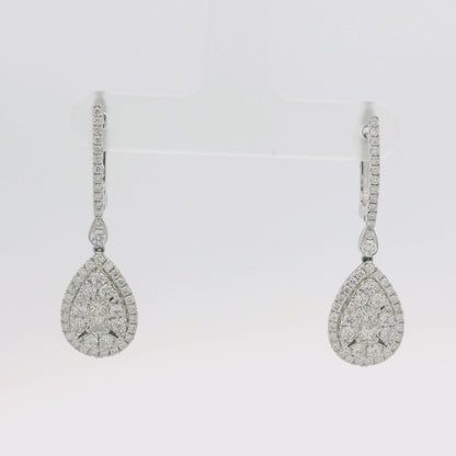 18k White Gold Natural Diamond Mosaic Tear Drop Earrings