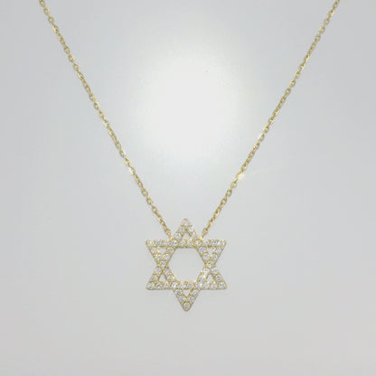14k Yellow Gold Natural Diamond Star of David Pendant Necklace