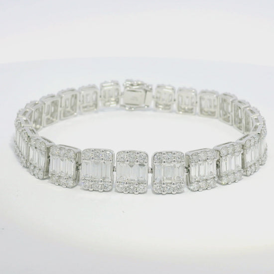 18k White Gold Natural Diamond Mosaic Rectangular Station Bracelet