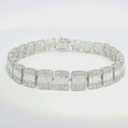 18k White Gold Natural Diamond Mosaic Rectangular Station Bracelet