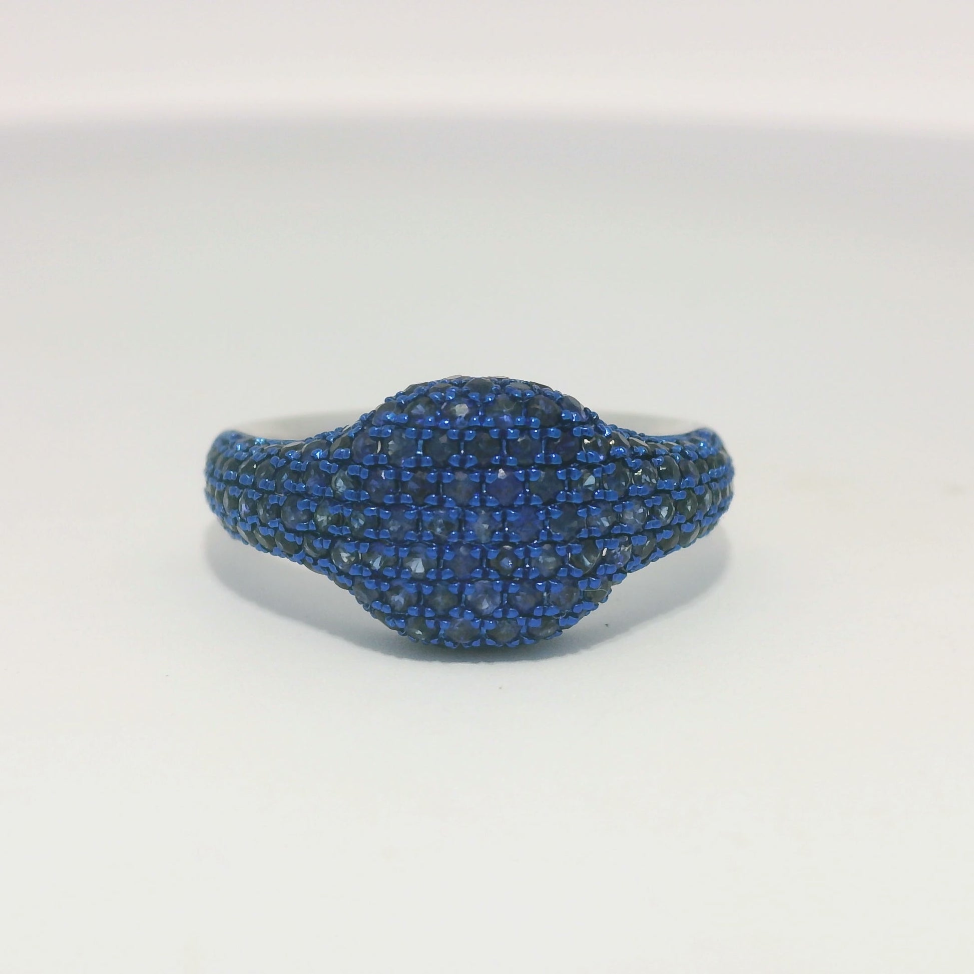 14k White Gold Natural Sapphire Pave Pinky Ring