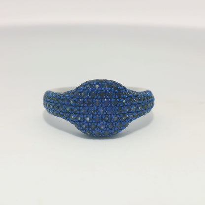 14k White Gold Natural Sapphire Pave Pinky Ring