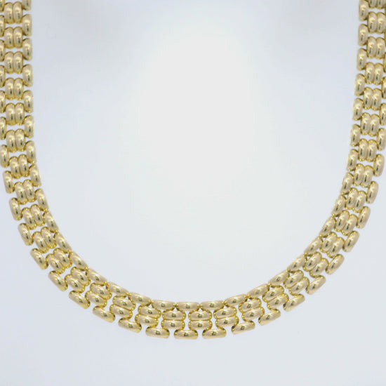 14k Yellow Gold Panther-Style Multi-Row Link Necklace