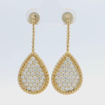 18k Yellow Gold Natural Diamond Pave Beaded Teardrop Earrings