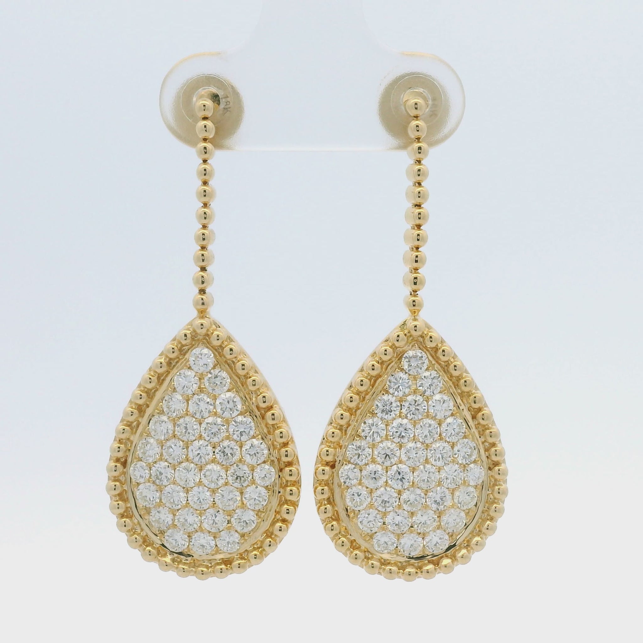18k Yellow Gold Natural Diamond Pave Beaded Teardrop Earrings