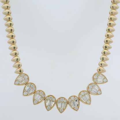 14k Yellow Gold Natural Diamond Spiked Collar Necklace