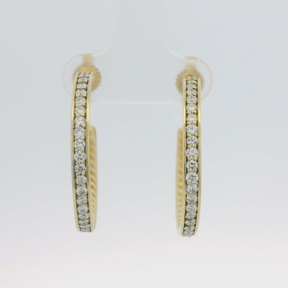 David Yurman 18k Yellow Gold Natural Diamond Hoop Earrings