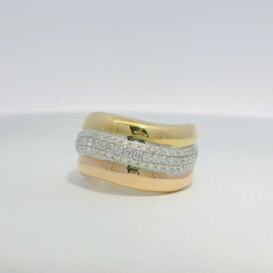 18k Tri-Color Gold Natural 0.97 Carat Diamond Pave Swirl Ring