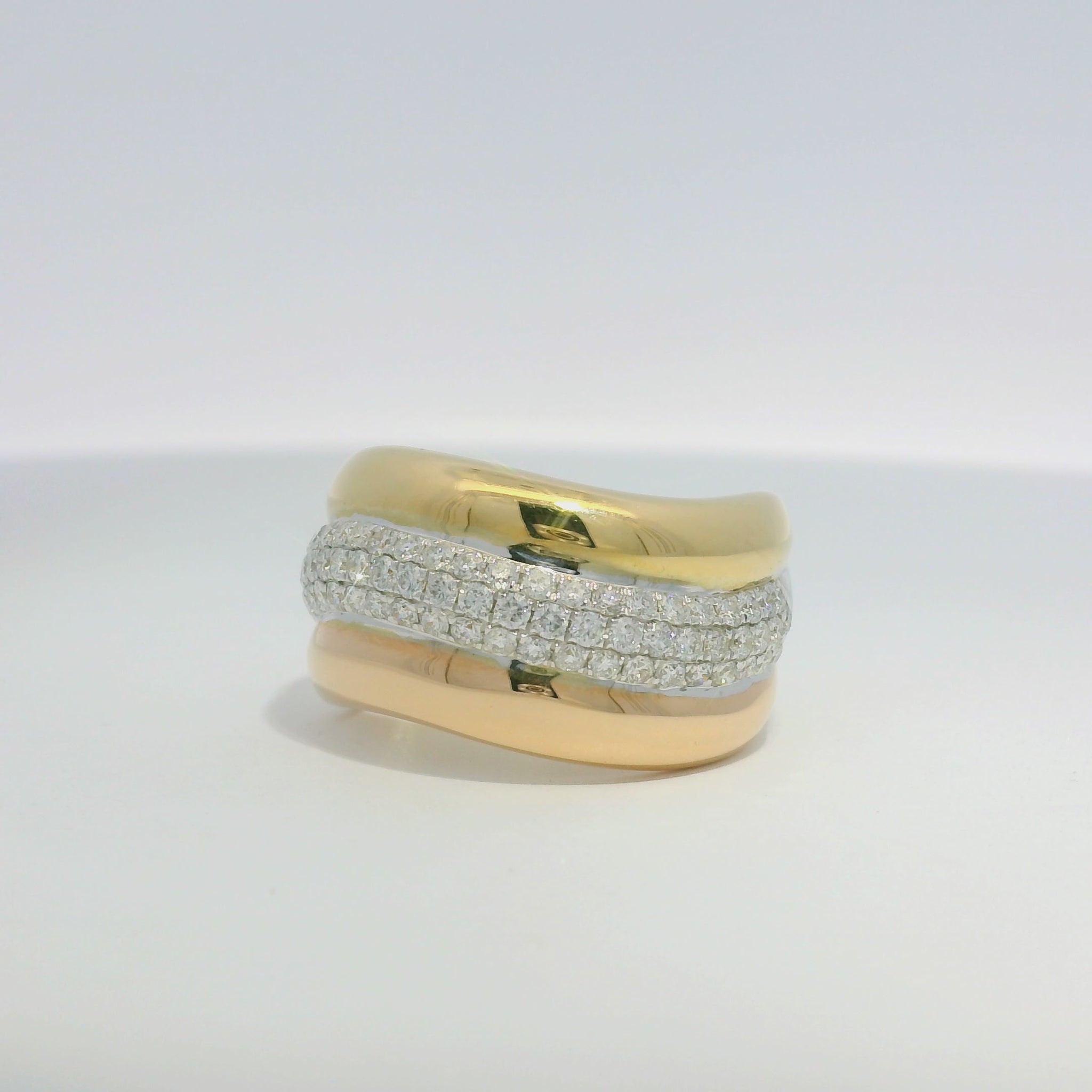 18k Tri-Color Gold Natural 0.97 Carat Diamond Pave Swirl Ring