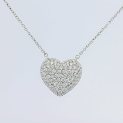 18k White Gold Natural Diamond Pave Heart Pendant Necklace