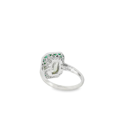Platinum Natural 3.15 Carat Diamond Emerald Halo Engagement Ring