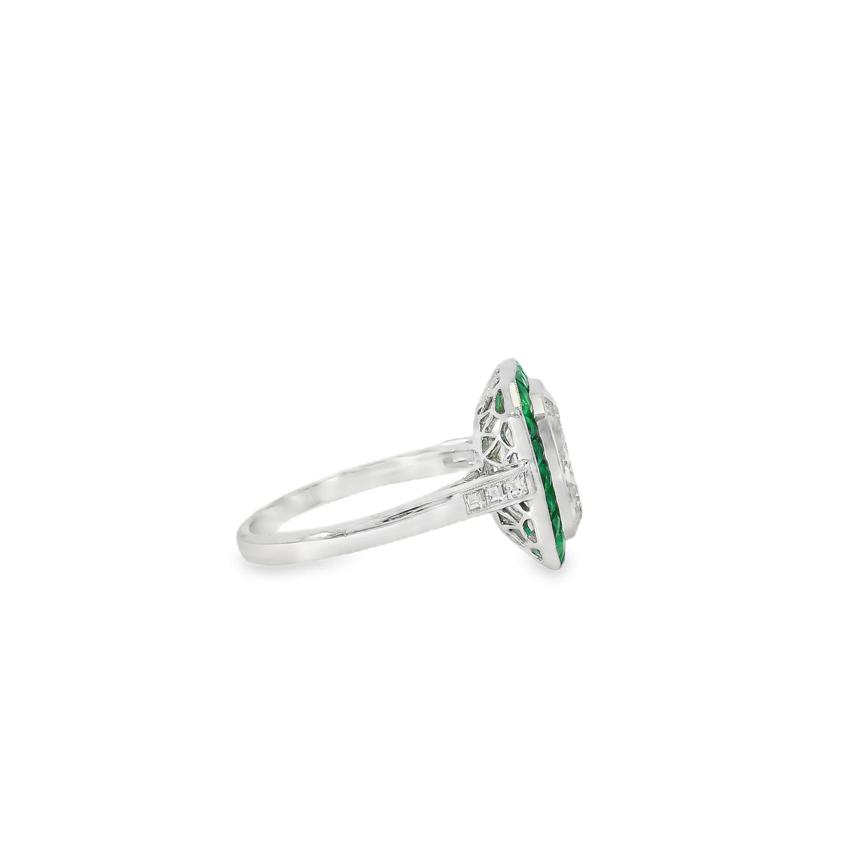 Platinum Natural 3.15 Carat Diamond Emerald Halo Engagement Ring