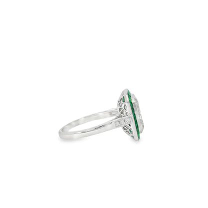 Platinum Natural 3.15 Carat Diamond Emerald Halo Engagement Ring
