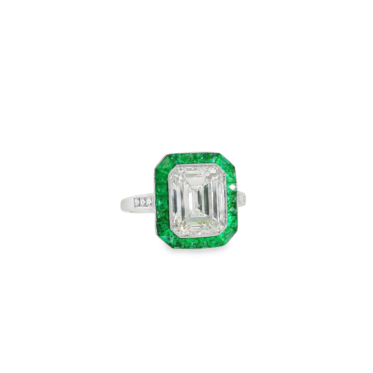 Platinum Natural 3.15 Carat Diamond Emerald Halo Engagement Ring