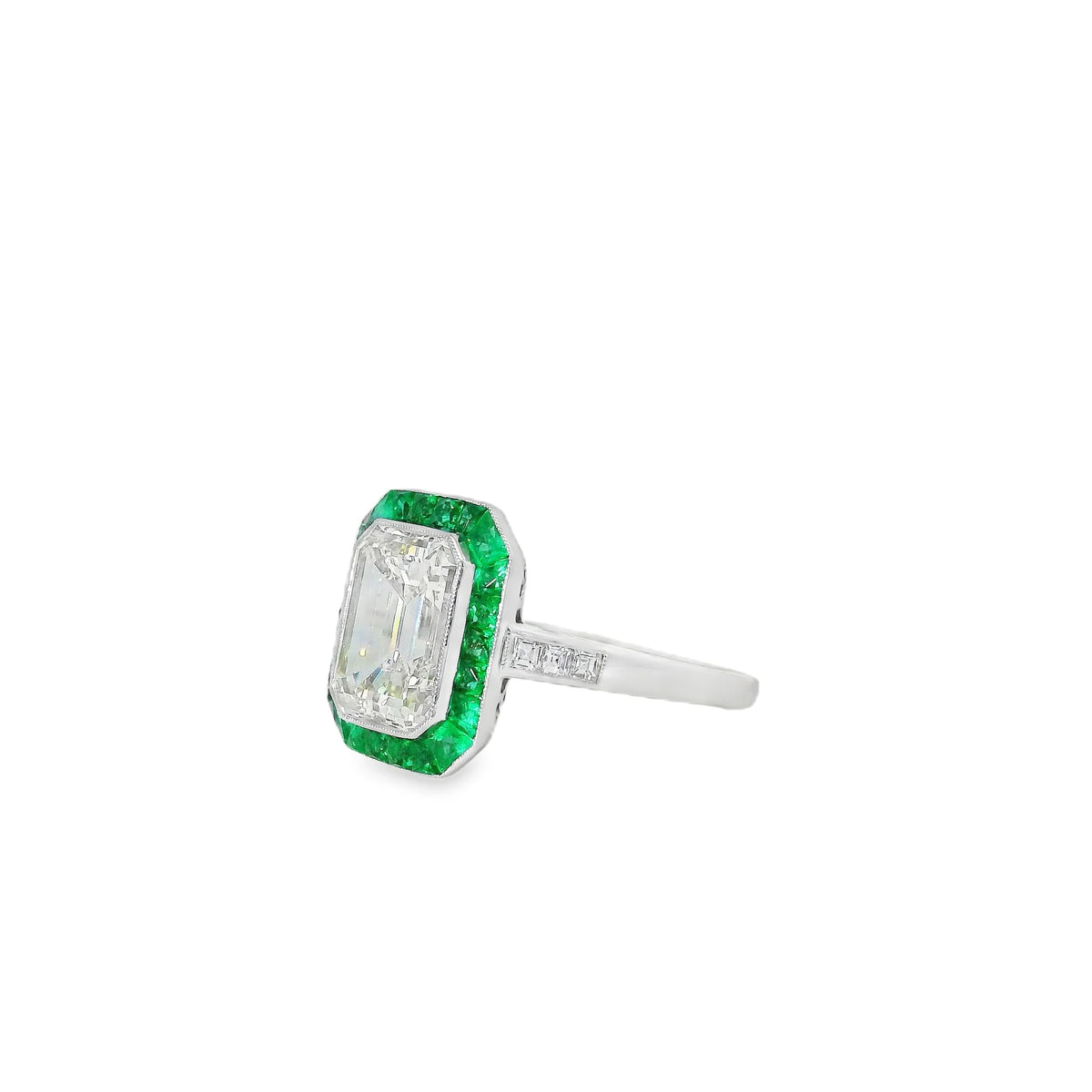 Platinum Natural 3.15 Carat Diamond Emerald Halo Engagement Ring