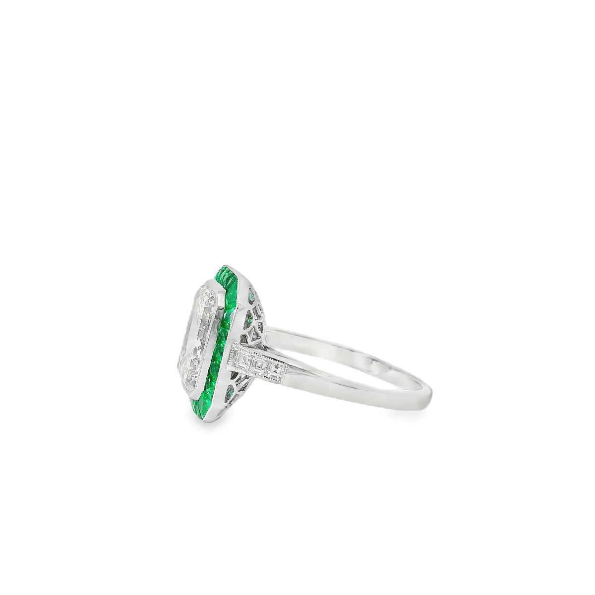 Platinum Natural 3.15 Carat Diamond Emerald Halo Engagement Ring