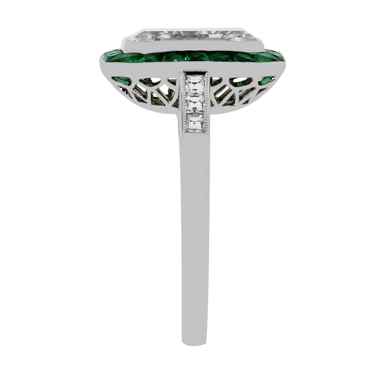 Platinum 3.15ct Diamond Emerald Halo Engagement Ring
