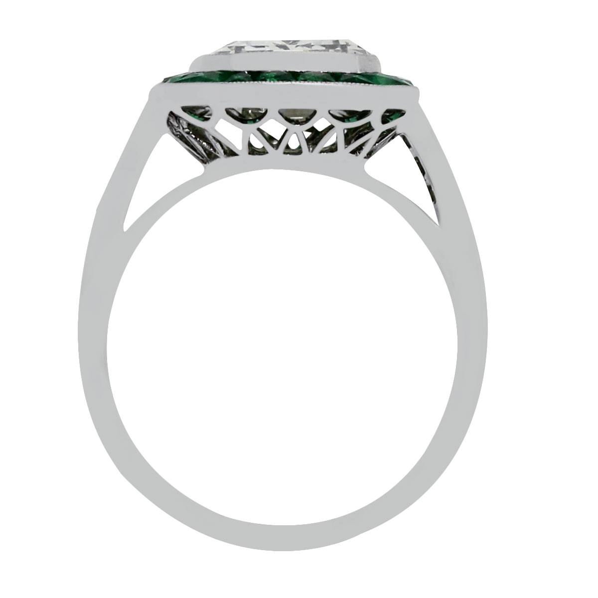 Platinum 3.15ct Diamond Emerald Halo Engagement Ring