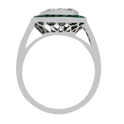 Platinum 3.15ct Diamond Emerald Halo Engagement Ring