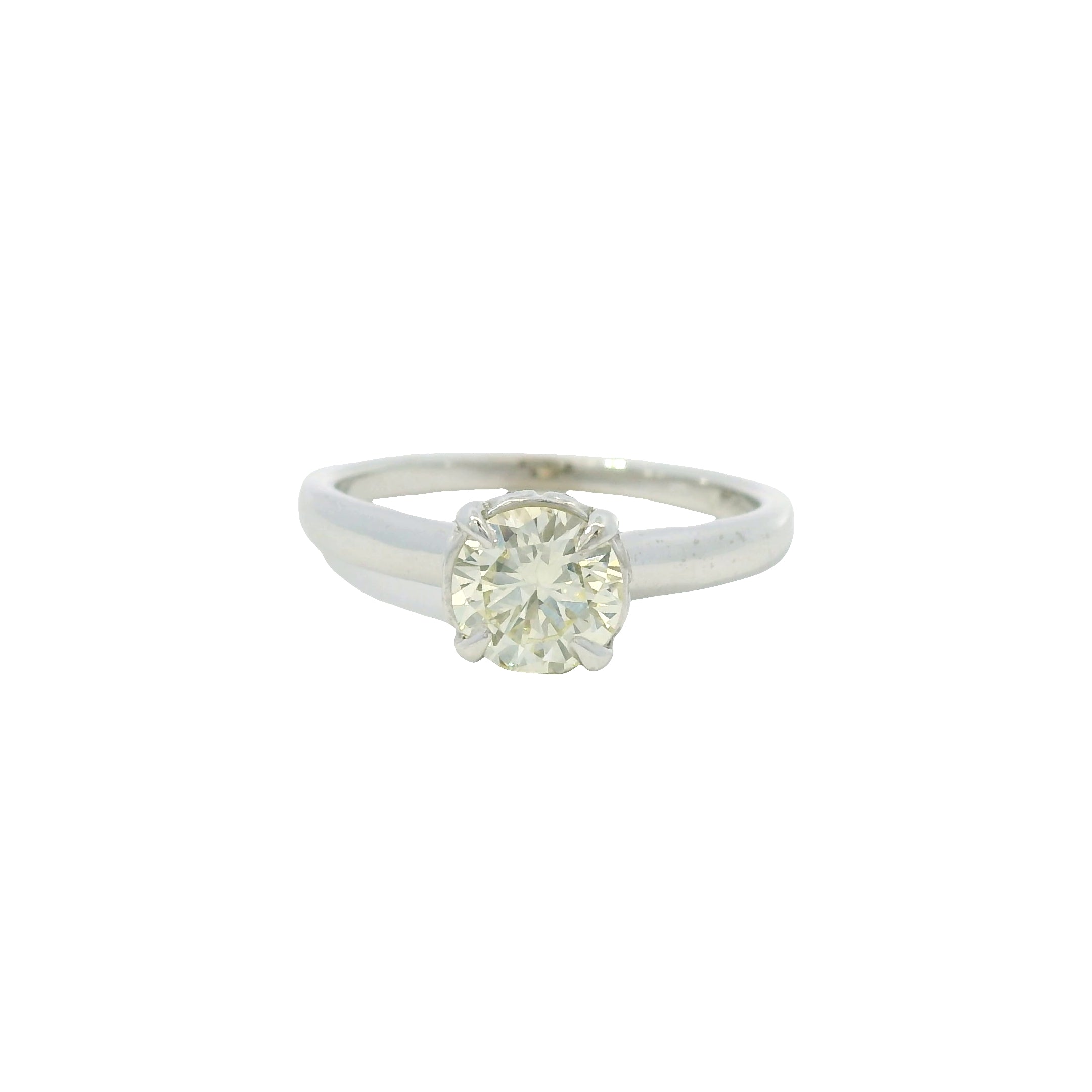 18K White Gold Natural Round Brilliant Cut Diamond Solitaire Engagement Ring