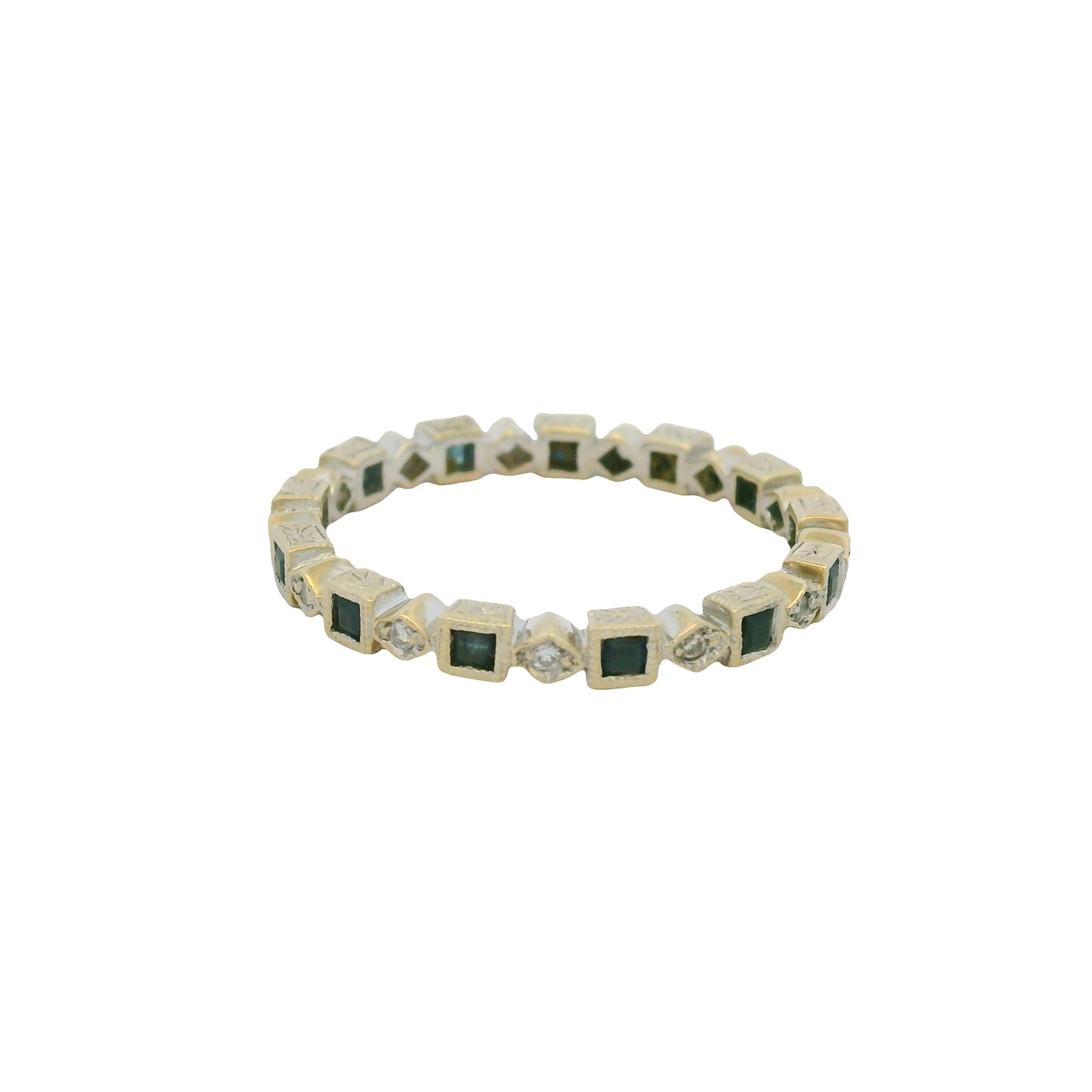 14K White Gold Natural Sapphires Rubies & Diamonds 5 Stackable Set Ring