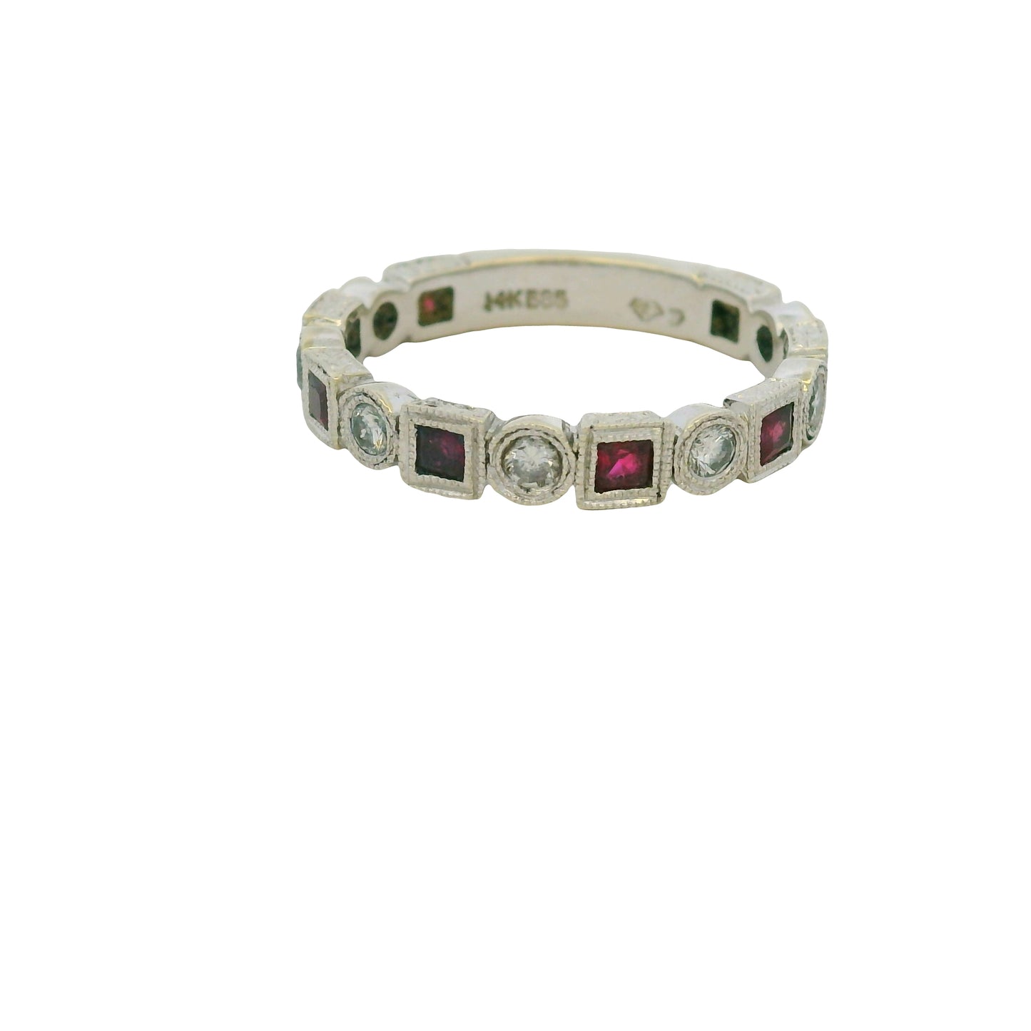 14K White Gold Natural Sapphires Rubies & Diamonds 5 Stackable Set Ring
