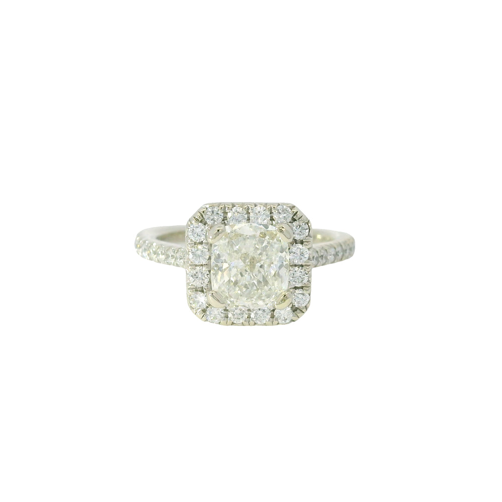 GIA 14K White Gold Natural Cushion Cut Diamond Halo Engagement Ring