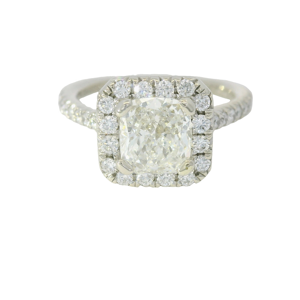 GIA 14K White Gold Natural Cushion Cut Diamond Halo Engagement Ring