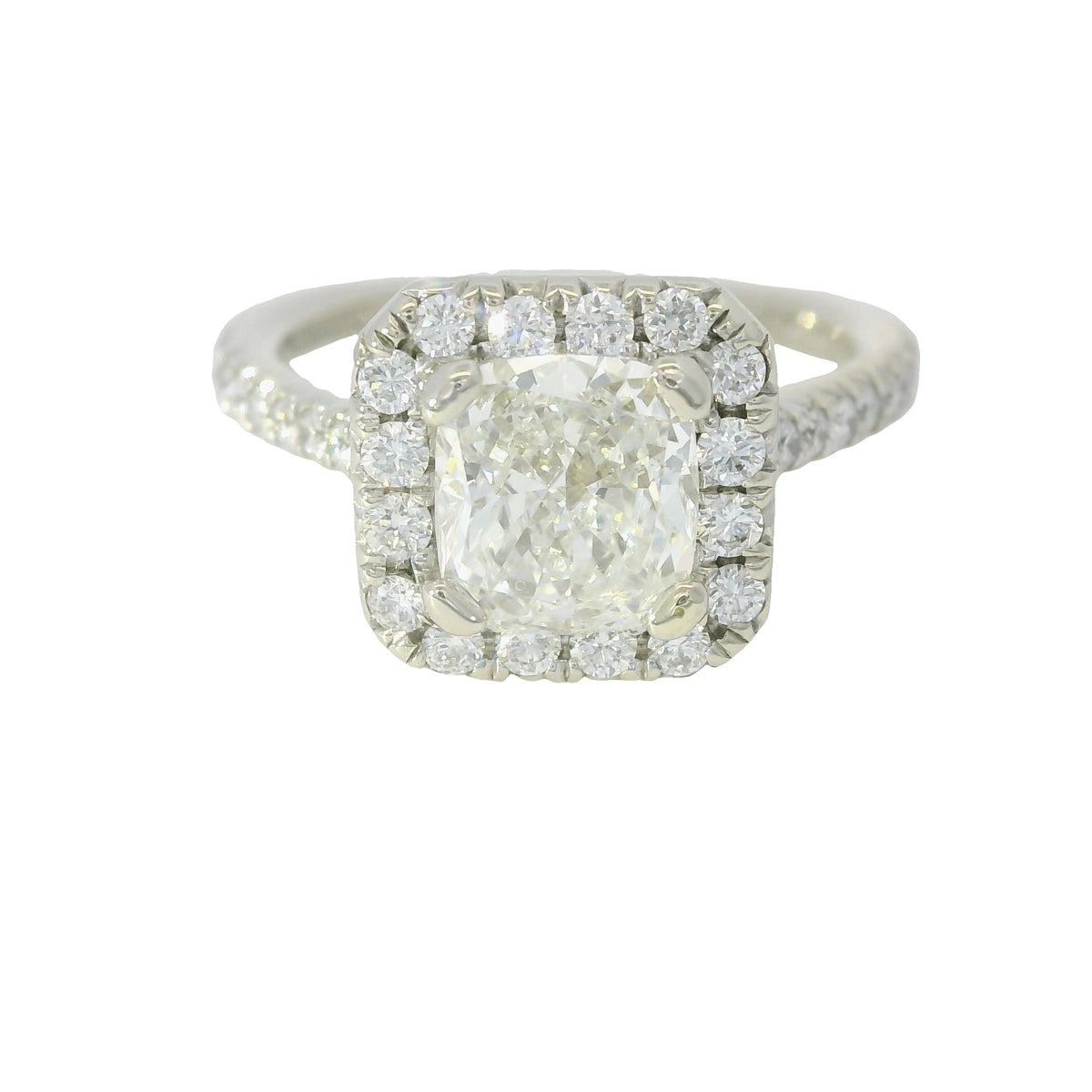 GIA 14K White Gold Natural Cushion Cut Diamond Halo Engagement Ring