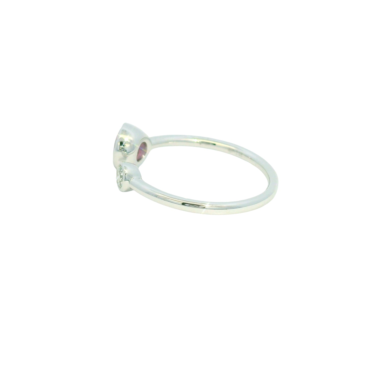14K White Gold Natural Pink Sapphire & Diamonds Narrow Bezel Set Ring