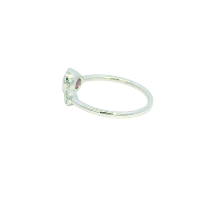 14K White Gold Natural Pink Sapphire & Diamonds Narrow Bezel Set Ring