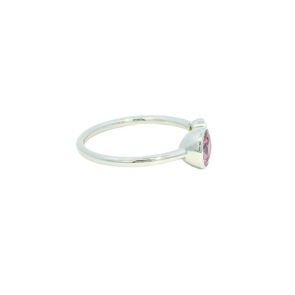 14K White Gold Natural Pink Sapphire & Diamonds Narrow Bezel Set Ring